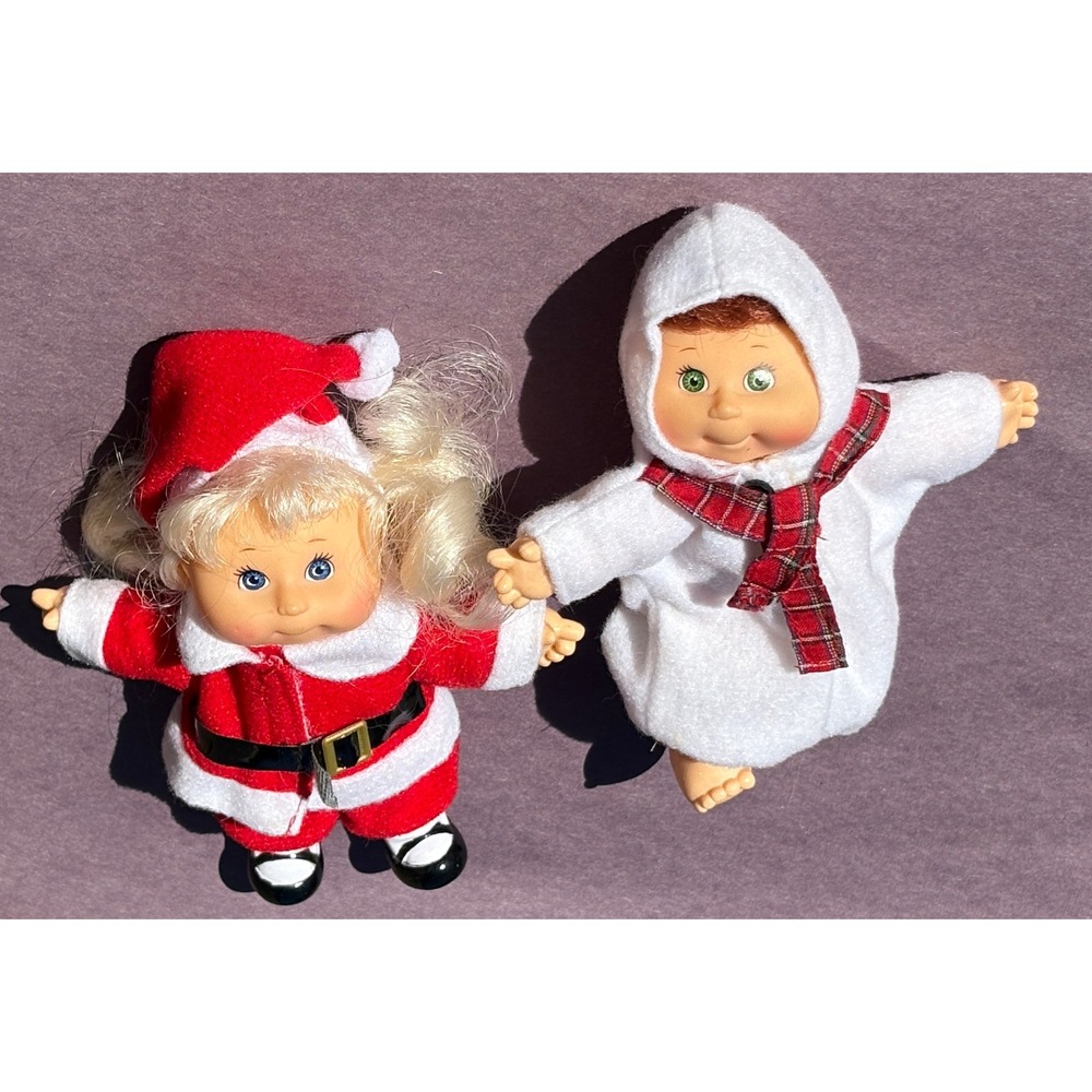 2pk Cabbage Patch Kids Mini Dolls Pair 5" Red White Christmas Vintage